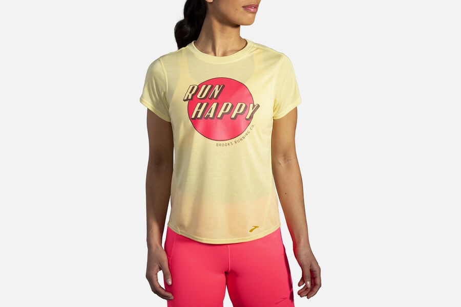 Brooks Women's Distance Graphic Sleeve Tops Sunsprite/Run Happy ( DTXLW4395 )